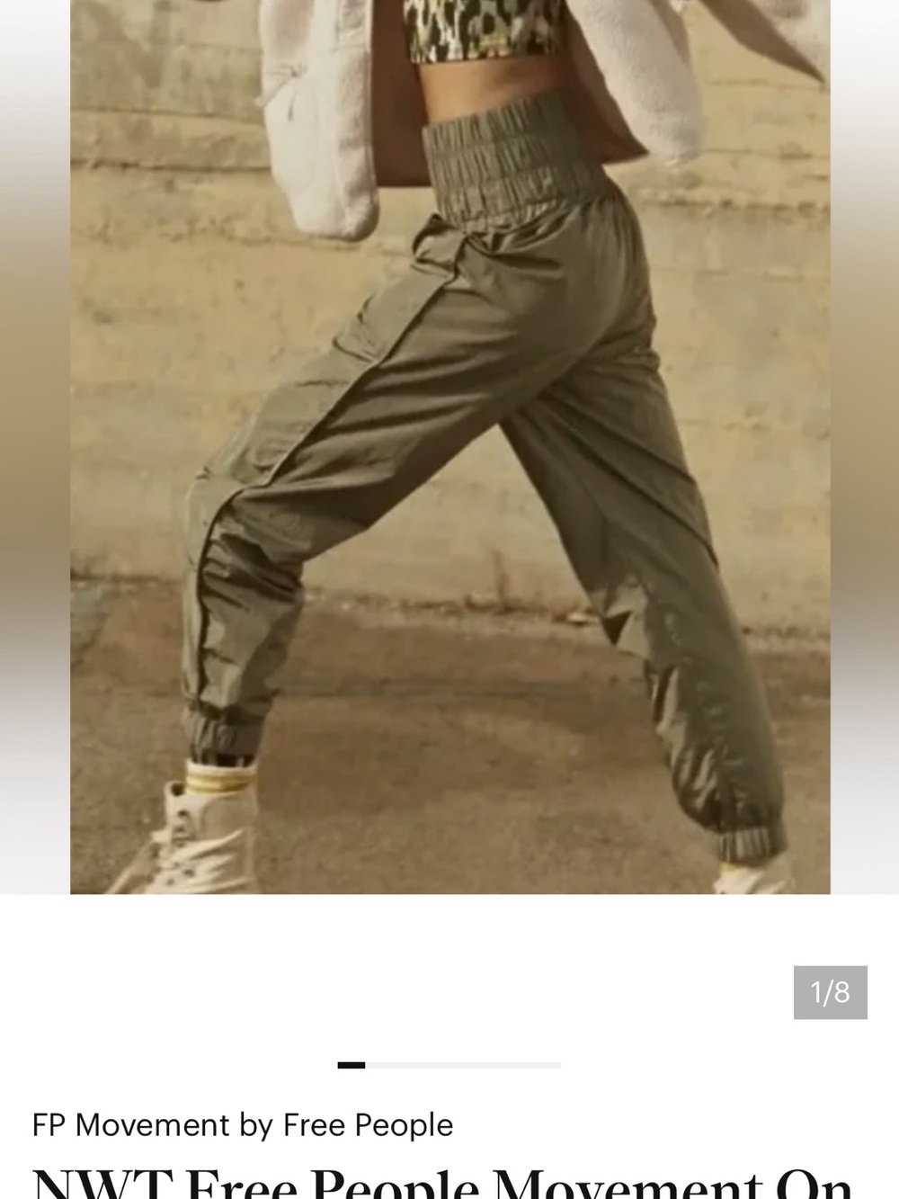 Free People Olive Smocked-Waist Cargo Joggers